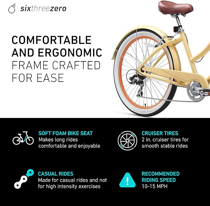 sixthreezero EVRYjourney Women's Steel Beach Cruiser Bike, Hybrid Bicycle, Step Through Frame with Rear Rack and Fenders, 26-Inch Wheels, Multiple Speed Options and Colors