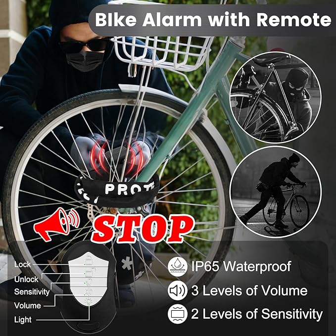 4Ft Bike Chain Lock with Alarm - 8mm Security Heavy Duty Bike Chain Lock with Keys,110dB Anti-Theft Alarm with Remote Control,Rechargeable Waterproof Bike Lock for Bicycle,Scooter,Motorcycle
