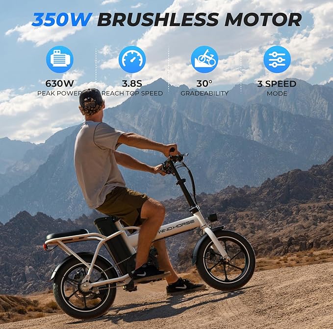 WINDHORSE 16" Folding Electric Bike for Adults, 630W Peak Electric Bicycle, 20MPH, 20-35 Miles Range, 288Wh Removable Battery, UL2849 Certified Commuter Ebike