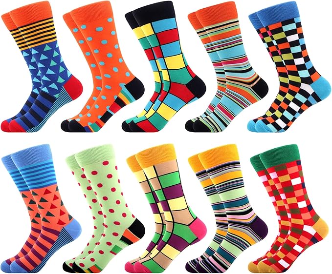 WeciBor Men's Dress Funny Crazy Colorful Novelty Combed Cotton Crew Socks 12 Pack - Size 7-10/10-13/13-15