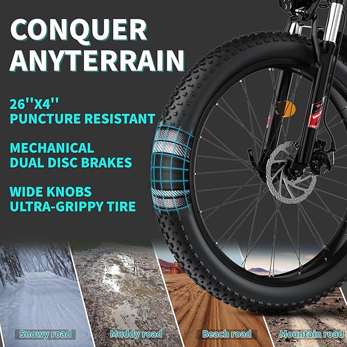 Electric Bike for Adults, 26" Commuter Ebikes, 2000W Peak Motor - 48V 15Ah Fast Mountain Bike, 7-Speed Gears, 28MPH & 60 Miles Long Range, Lockable Suspension Fork, Lightweight Mountain Bicycles