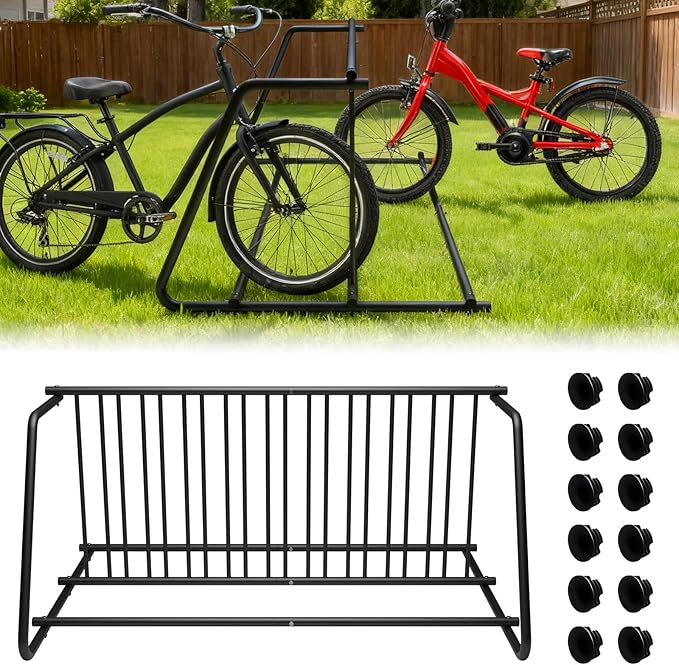 10 Bike Rack 61 Inch Heavy Duty Double Side Grid Bike Stand Powder Coated Steel Bicycle Parking Rack for Garage School Yard Street Commercial Outdoor Use