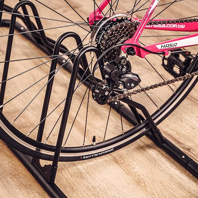 CyclingDeal Bike Rack Floor Parking Bike Stand for up to 6 Bicycles | Indoor, Home & Garage Storage Rack | Stable & Secure Bicycle Stand w/ Tire Grooves Up to 29", Holding Plates & Custom Spacing