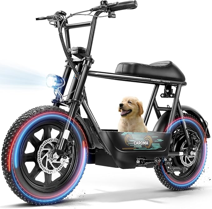 Caroma Peak 1200W/1000W/800W/500W Electric Scooter with Seat,16"/20" Fat Tire Ebike All-Terrain,Max 30Miles&20MPH Electric Scooter Adults,Electric Motorcycle Adults with Storage Basket for Cargo&Pets