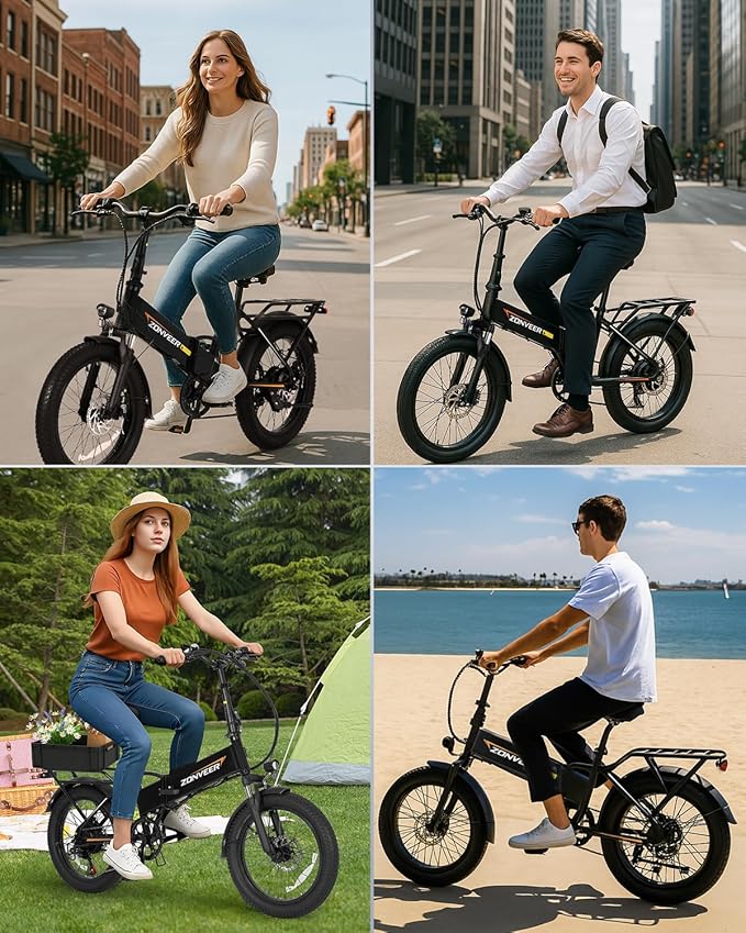Folding Electric Bike, 48V 10.4AH Large Removable Battery E Bike, 28 MPH, 50 Miles Max Range, 20" Fat Tire Electric Bike for Adults, Adult Electric Bicycles for Commute