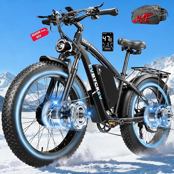 9000W Peak 60V 1768Wh Battery High-Power Dual Motor Ebike, 47 MPH 100 Miles Long Range, Fat Tire Electric Bike for Adults Men with Hydraulic Disc Brake Electric Bicycles for Snow Commuter Off-Road
