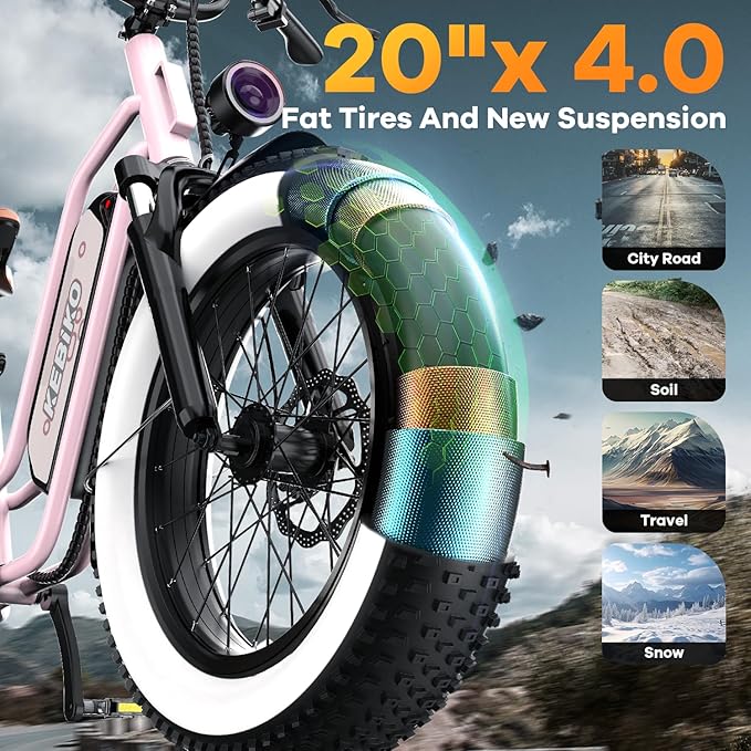 1500W Electric Bike for Adults,48V 20/60Ah Removable Battery Max Range 80Miles & 30MPH Electric Bicycle,20''×4" Fat Tire Ebike,Adult Electric Bicycles for Commute Beach Snow,E-Bike UL Certified