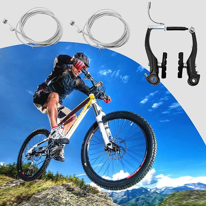 EATAKWARD 2 Pairs Bike Brake Set, Universal Complete V Bike Brakes Set for Most Mountain Bicycle, Including Road Bike Brakes Cables, Front Back Wheels End Caps,End Ferrules-Black