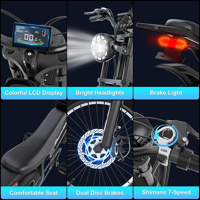 Electric Bike for Adults,48V 20AH - Peak Power 1500/3000W Brushless Motor Electric Bicycle - Max Speed 31-35MPH - Max 80 Miles Range - 20" x 4.0" Fat Tire Dirt E-Bike,7-Speed - UL 2849