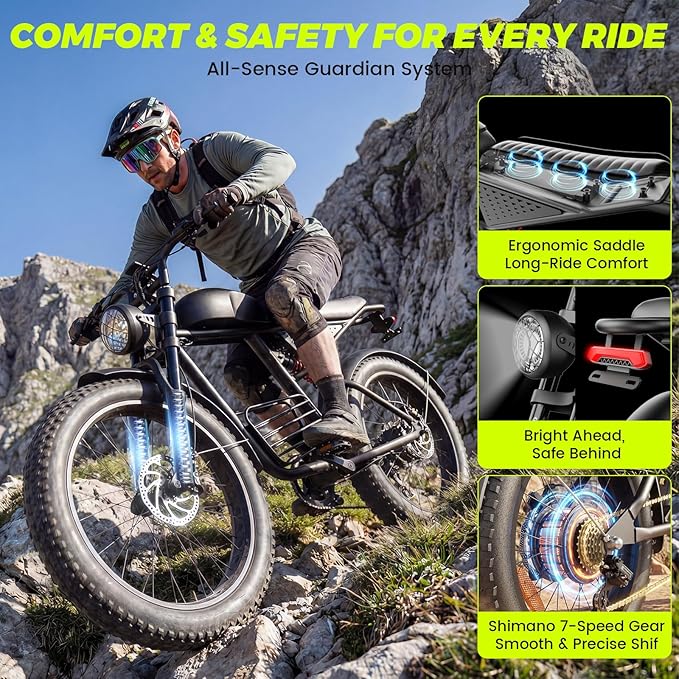 Electric Bike for Adults, 1000W/1500W/3000W Dirt Bike, 30/34/37MPH, 48V 15 Ah/18.9Ah/25Ah e Bike, 40/47/100 Miles Electric Motorcycle, 20" Fat Tire Off-Road Bike, All Terrain Electric Bike