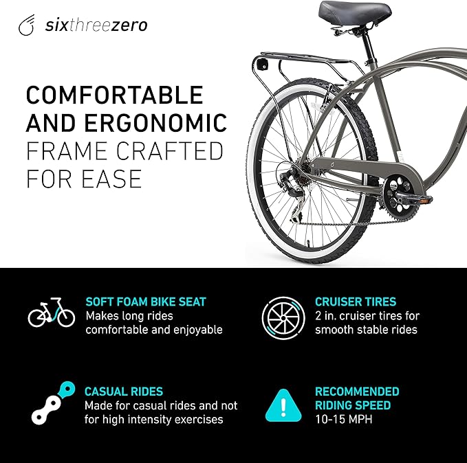 sixthreezero Around The Block Men's Beach Cruiser Bike, Hybrid Bicycle with Rear Rack, Multiple Speed and Color Options