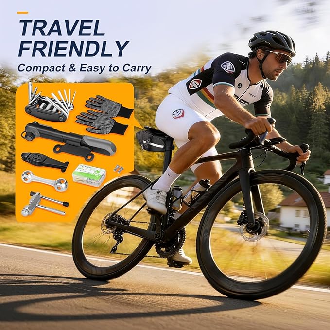 Ultimate 27-Piece Bike Repair Kit - Roadside Emergency Savior with 120PSI Mini Pump (Fits Presta & Schrader), 16-in-1 Multitool & Glue-Free Tire Patch, Pro Set for Road & Mountain Bikes