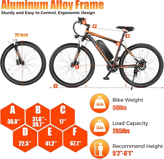 ANCHEER Electric Bike for Adults, [Peak 750W Motor] Electric Mountain Bike, 26" Sunshine Ebike, 55 Miles 20-22MPH Electric Bicycle with 48V/374Wh Battery, 7/21Speed, UL2849 Compliant