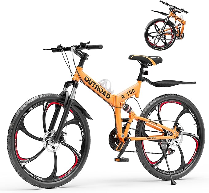 26" Foldable MTB – 21-Speed Full Suspension, High-Carbon Steel Frame, Dual Disc Brakes & Quick-Release Tires – Adults & Teens (Multiple Colors)