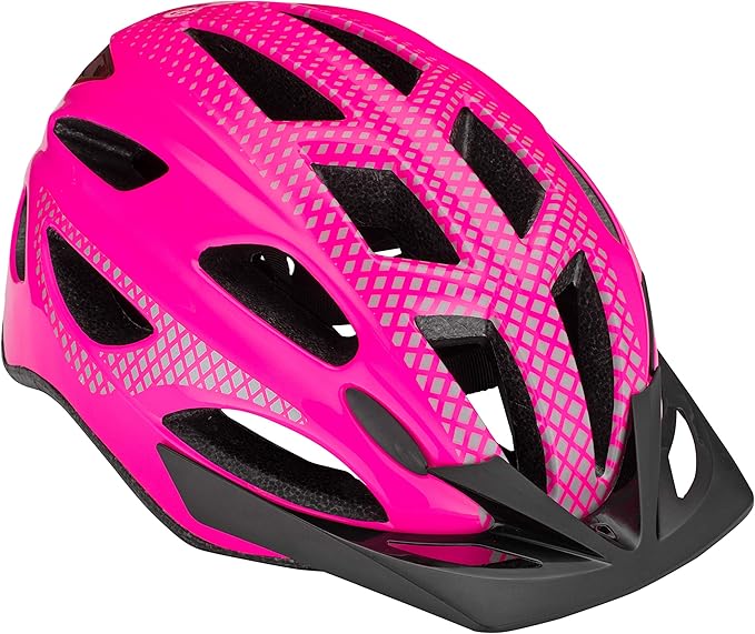 Schwinn Beam Lighted Helmet for Adults, Size 58 - 62 cm for Riders Ages 14+, Rear LED Light, Reflective Strips, Adjustable Dial and Straps, 17 Air Vents, Removable Visor, Adult Bike Helmet