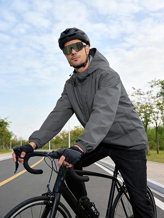 Men's Cycling Jacket Rain Jacket Waterproof Windbreaker Raincoat Running Hiking Gear Hood Lightweight Packable