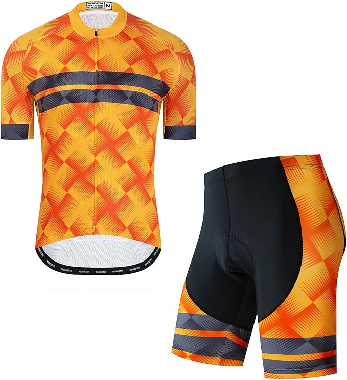 Hotlion Men's Cycling Jersey Sets Gel Pad Summer Bike Clothing Suit Breathable Bike Clothes with 3 Rear Pockets