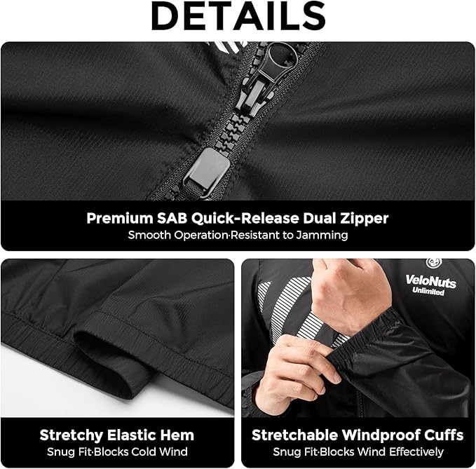 ROCKBROS VNS Men's Cycling Jacket, Ultralight Windbreaker for Running Cycling Packable