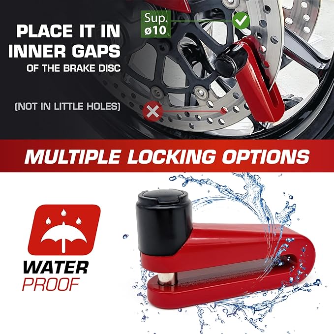 RADIKAL RK510R Motorcycle Disc Lock, ø10mm Safer, More Visible, More Deterrent, Compact Security, Effective and Deterrent Universal Anti Theft Wheel Brake Disk Lock for Motorbike Scooter Electric Bike