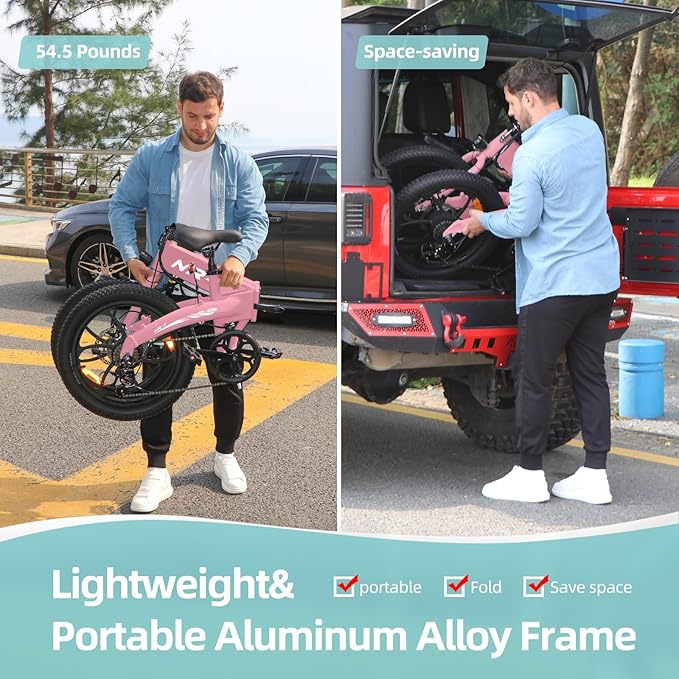 Axiniu 20" Folding Electric Bike丨850W Electric Bikes for Adults丨48V 13Ah Portable Battery丨48.5Lbs Lightweight Folding E-Bike丨60 Miles Range丨25mph Speed - Class 2 Fat TIre Ebike