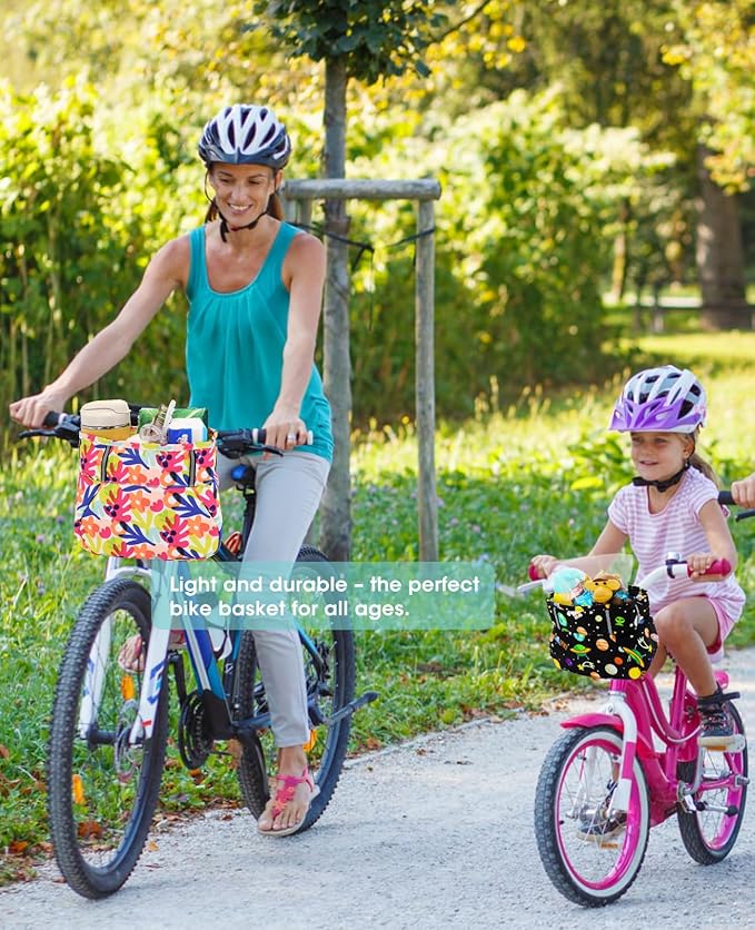 ANZOME Kids Bike Basket, Colorful Blocks Large Bicycle Basket, Bicycle Handlebar Bag, Waterproof Fabric Colorful Bike Basket for Women, Men, Kids