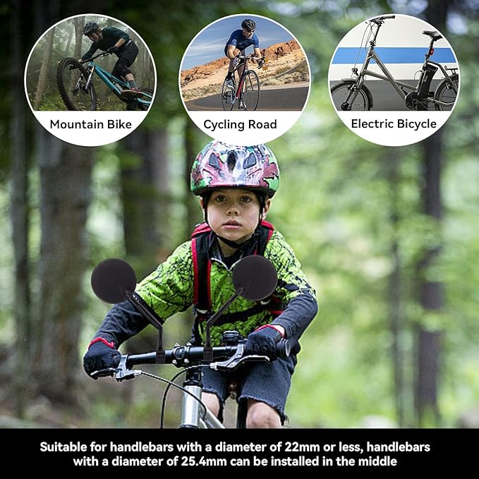 Bike Mirror Handlebar Mount, 2PCS Adjustable Bike Rear View Mirror Bicycle Mirrors for Handlebars Mountain Road Bike Scooter