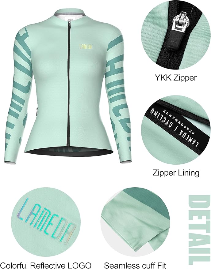LAMEDA Cycling Jersey Women Long Sleeve, Breathable Bike Jersey with Pockets, Bike Shirts for Bicycle Road Biking Riding