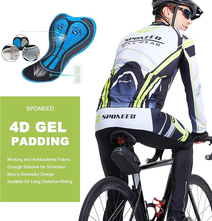 sponeed Cycling Clothes for Men Long Sleeve Mountain Bike Road Bicycle Shirt Jerseys Padded Pants Biking Outfits