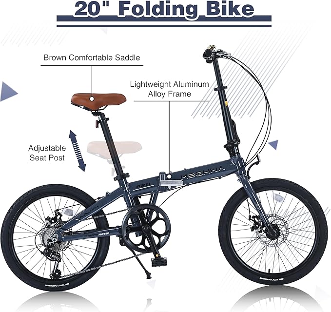 ZUKKA Folding Bike 20 Inch Foldable City Bike 7 Speed Transmission System & Dual Disc Brake Aluminum Frame Adult Bicycle for Commuting Traveling Exercising
