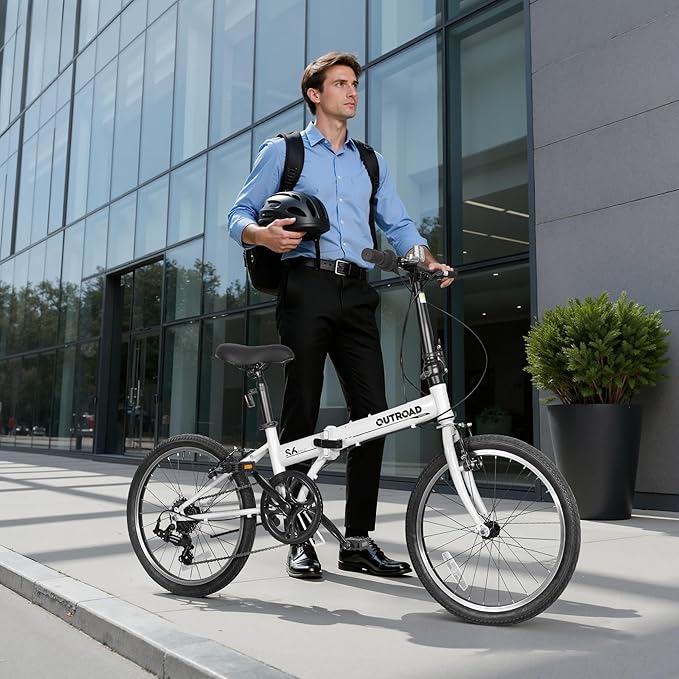 20 inch Folding Bike, 7-Speed Lightweight Foldable Bicycle,Compact Commuter City Bike with Adjustable Stem&Seat,Portable Collapsible Bike for Adults/Men/Women,White,Pink,Black,Blue