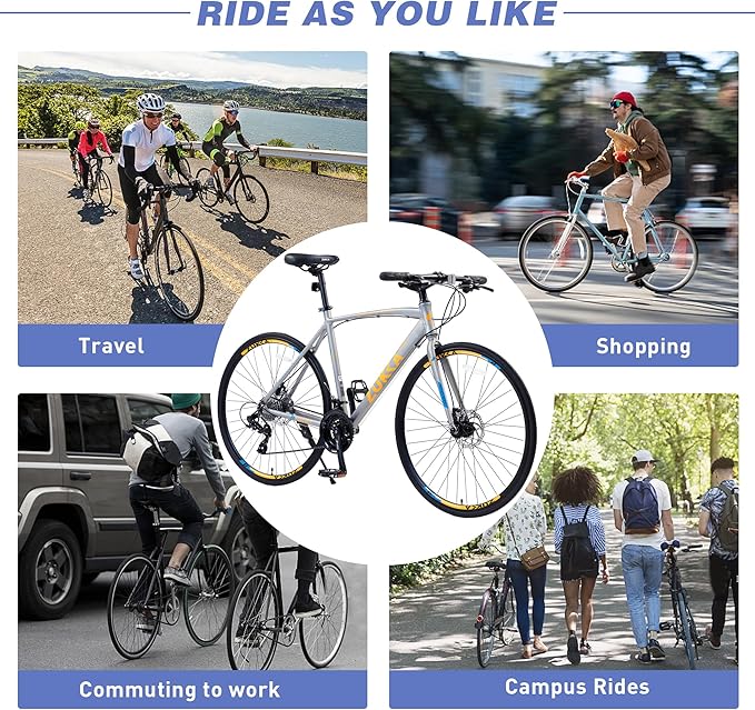 24 Speed Road Bike, 700C Wheel Hybrid Bike with Double Disc Brake and Lightweight Aluminum Alloy Frame, Comfortable City Bicycle for Adult Men Women