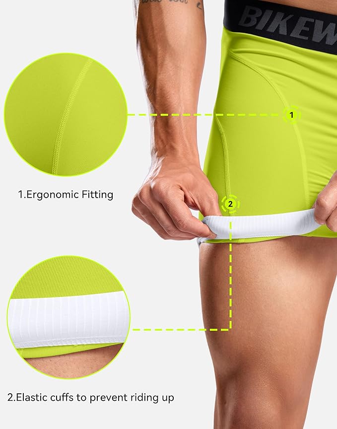 Bikewa Men's Cycling Underwear with Anti-Slip Leg Grips 4D Padded Bike Shorts MTB Liner for Bicycle Biking Riding