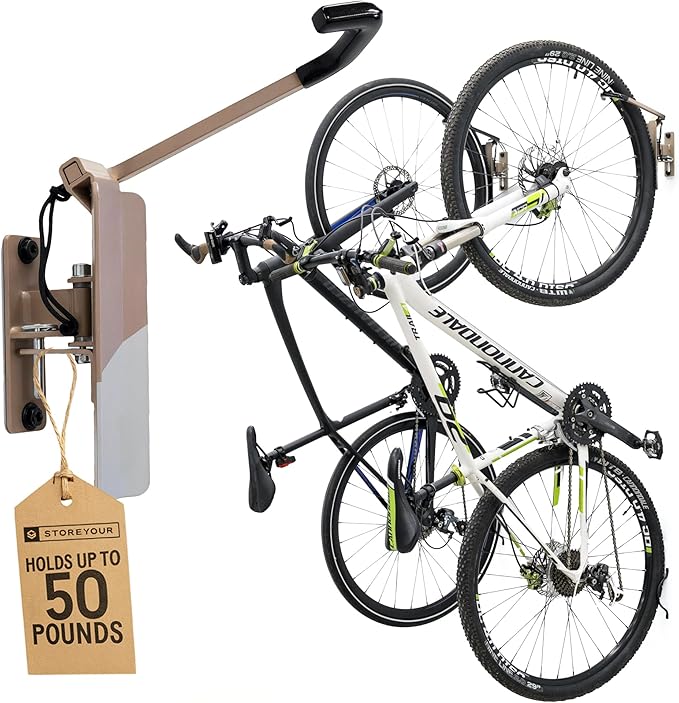 StoreYourBoard Bike Swivel Rack – Wall Mounted Garage Bike Storage, Vertical Bike Rack with 120° Swivel Hanger & Stopper – Space-Saving Bike Rack Garage Mount for Kids Bikes, BMX