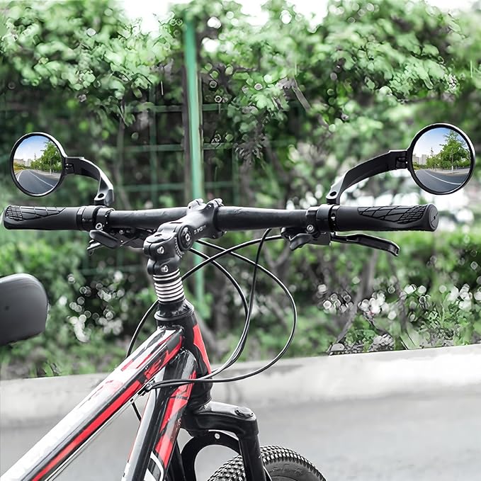 Handlebar Bike Mirror,2 Pack HD Wide Angle Safe Rearview Bicycle Mirrors,360° Adjustable Rear View Mirrors Anti-Glare Shatterproof Glass Lens,Compatible with E-bikes,Mountain Road Bikes (Circular)