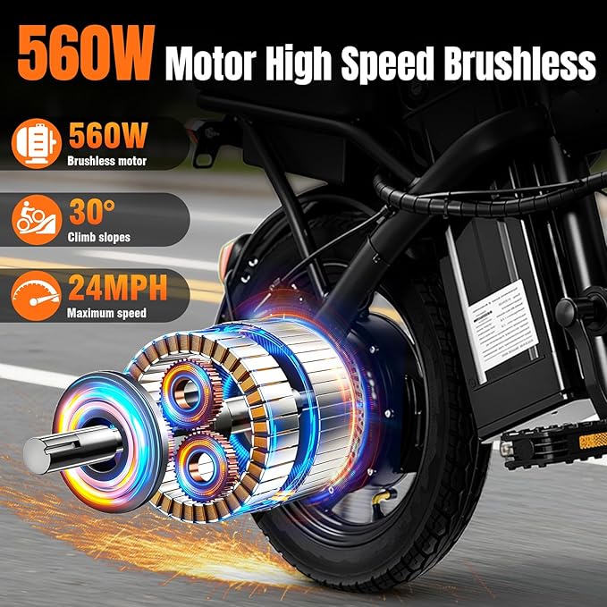 Foldable Electric Bike for Adults & Teens, 560W Brushless Motor 24MPH Ebikes, 32 Mile Range 48V 10Ah Battery, 3-Level Pedal Assist, 14" Tires Mini Folding Electric Bicycle, UL 2849 Certified