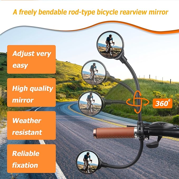 Bike Mirror for Handlebar, Adjustable Bicycle Mirror Handlebar Mount, Wide angle rear View shockproof convex mirror for Safe Cycling, Easy Installation, (1 Black-round)