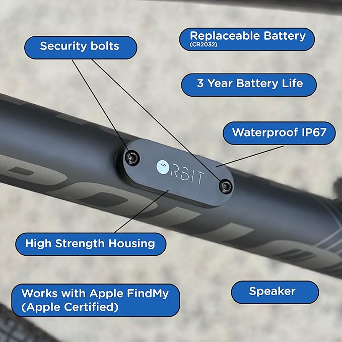Orbit Velo - Advanced Bike Tracker with Apple Find My, Global GPS Location on iPhone, iPad, Mac & Apple Watch, Waterproof with 3 Year Battery Life, Secure Mount for Bottle Holder