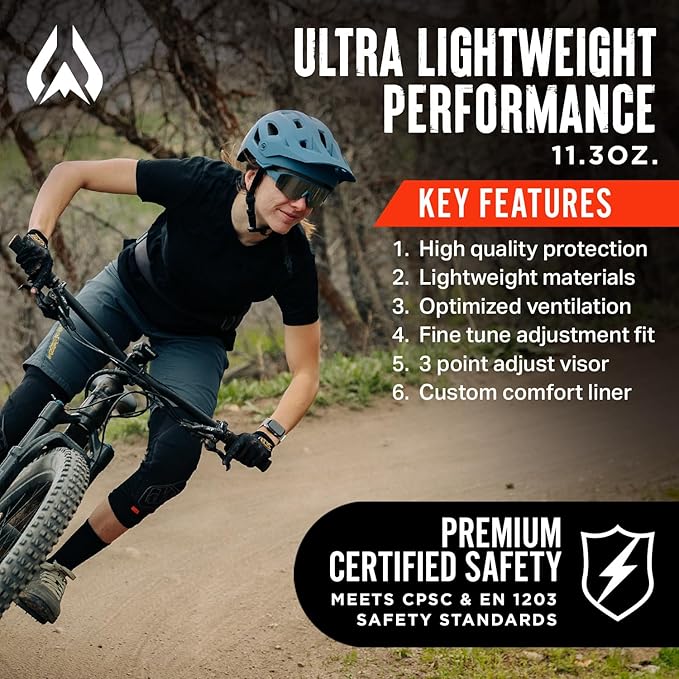 Wildhorn Corvair Mountain Bike Helmet for Men and Women with Maximum Venting, FTA fit System & Adjustable Visor. Adjustable Sizing Adult Bike Helmets for Women and Men. Stylish All Around MTB Helmet