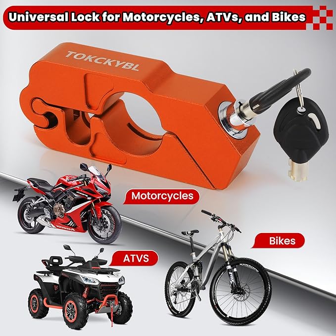 Motorcycle Lock, Heavy Duty Anti Theft Helmet, Brake and Handlebar Lock, Universal for Motorcycles, ATVs, Dirt Bikes, Mopeds，Scooters, Orange