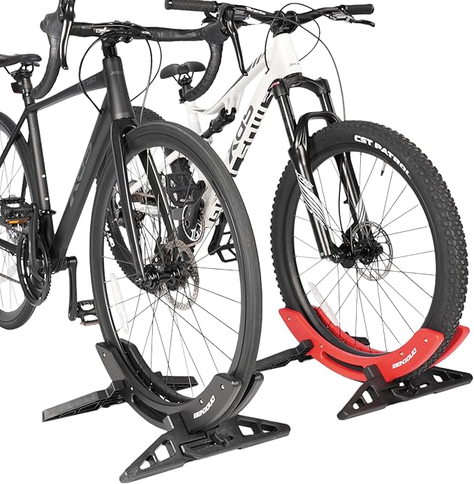 Bike Rack & Floor Stand – Heavy-Duty Adjustable Bicycle Stand for Garage/Home, 20-29" Road/MTB/BMX/Commuter/Kids Bike, 1-Bike Indoor Parking Rack, Black