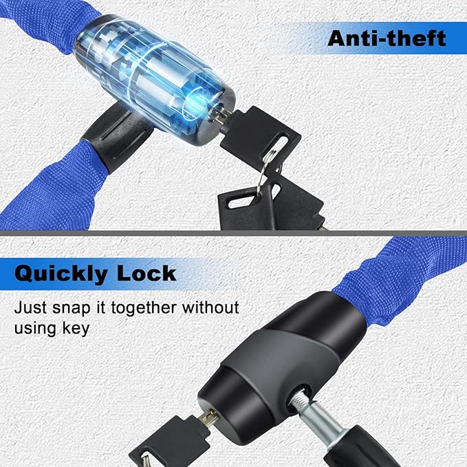 Heavy Duty Anti-Theft Bike Chain Lock, 2.72 Ft Security Lock with 3 Keys, Waterproof for Scooter, Motorcycle, Door, Gate, Fence
