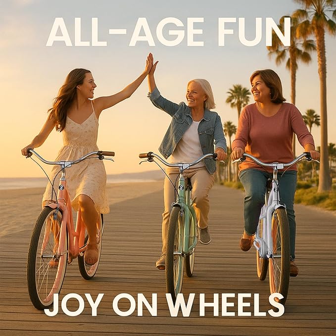 MOPHOTO 24" 26" Adult Bike 7-Speed Beach Cruiser Bike for Adults, Rear Rack, Fenders, Step-Through or Classic Frame