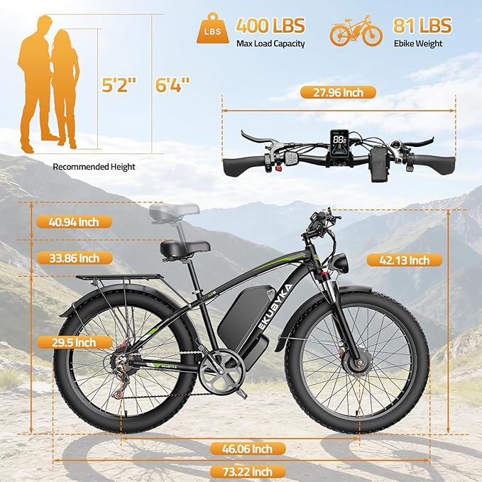 8000W Dual Motor Electric Bike for Adults, 48MPH Fast Ebike with 52V 36Ah Removable Battery, Up to 100 Miles Long Range, 24/26 Inch Fat Tire, Shimano 7-Speed, Shock Absorber Commuter E-Bike