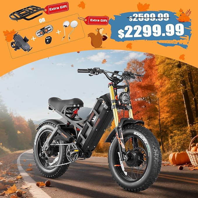 eAhora Romeo Pro/Ⅱ Electric Bike - 2025 34-40MPH 2500W Adults 52V/60Ah 200Mile Long Range Electric Bike, 20"*4.5 Fat Tire Fast Mountain E-Bike Off-Road Full Suspension Electric Bicycle for Men Women