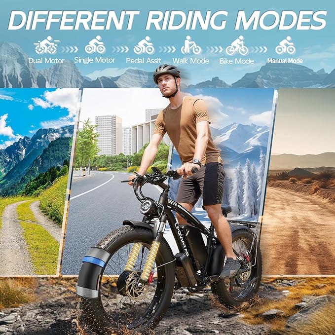 9000W Peak AWD-Ebike-Dual-Motor-Electric-Bike for Adults-Men, 52V 1768Wh Dual-Motor-Ebike 42-46M PH-Hunting-Ebike Long Range Dirtbike, 24"*4.0" Fat-Tire-Electric-Bicycle Mountain Bike Snow