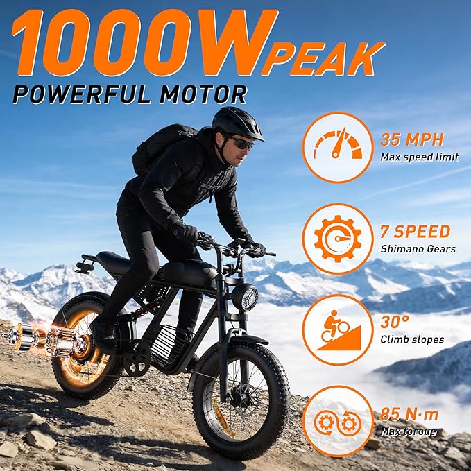 Electric Bike for Adults FX20 - 3000/1500W Electric Dirt Bike, 37/35MPH Fast 48V 25/18.9Ah 40-60 Miles Long Range E-Bike, 20" Fat Tire Off-Road Ebike, Mountain Bicycle, Hydraulic Brakes, UL 2849