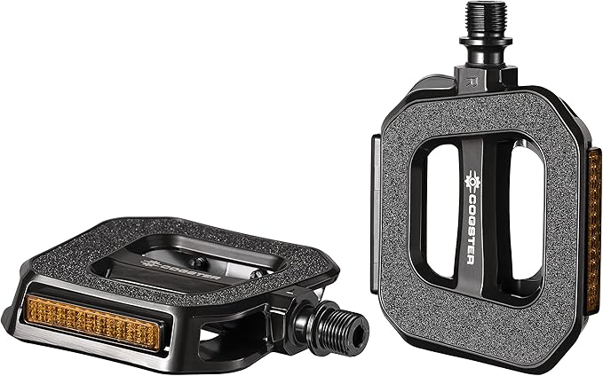 Grid Bike Flat Pedals with Sandpaper Grip Surface and reflectors for MTB, Road Bikes, City Bikes, Touring Bikes, Folding Bikes
