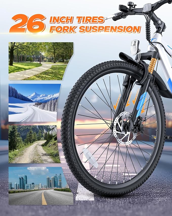 350W Full Aluminum Electric Bike for Adults & Teens, Upgraded Adjustable Handlebars, 21-Speed 26" Commuter E-Bike with Dual Disc Brakes, 40-Mile Range, Mountain Bike for Men/Women