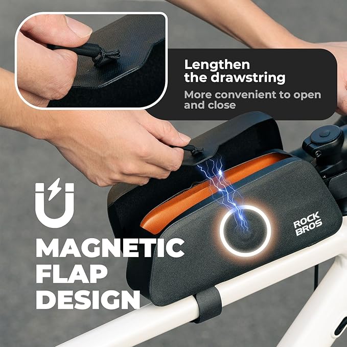 ROCKBROS Bike Frame Bag with Magnetic Flap Top Tube Bike Bag Waterproof Bike Packing Cycling Tools Storage Bag for Road MTB Bike S