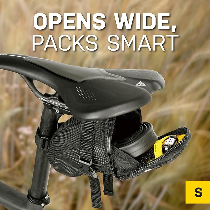 Topeak Aero Wedge Pack (Small, Strap Mount) – Aerodynamic Seat Bag for Tubes & Tools, Polyester, Reflective Trim, Quick-Release Strap System Fits All Railed Saddles, Durable Compact Cycling Storage